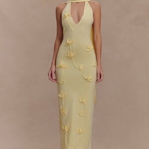 XS Meshki Wynn Floral Knit Midi Dress - Lemon